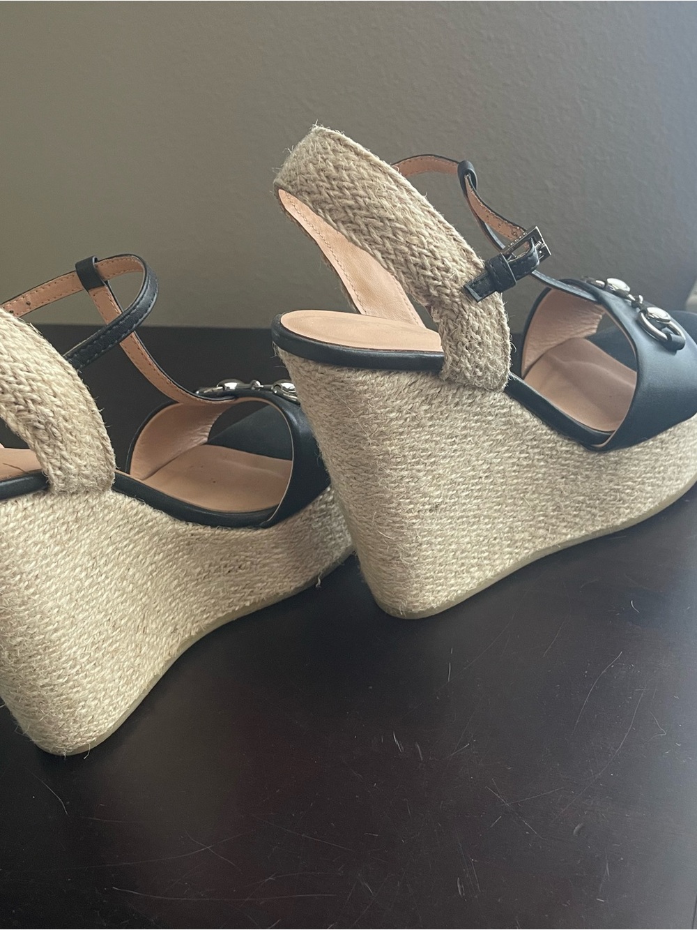 Black T-Strap Espadrille Platform Sandals - Picture 2 of 5